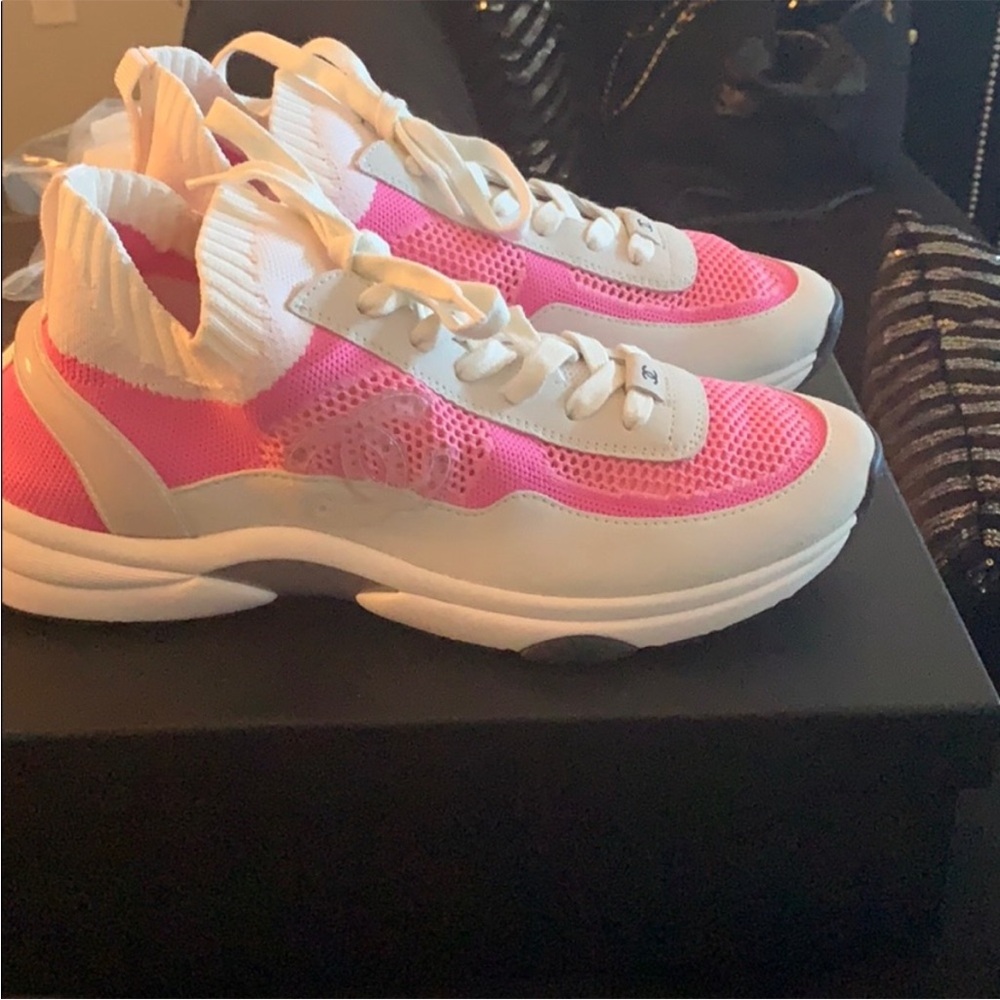 CHANEL Pink and White Sneakers